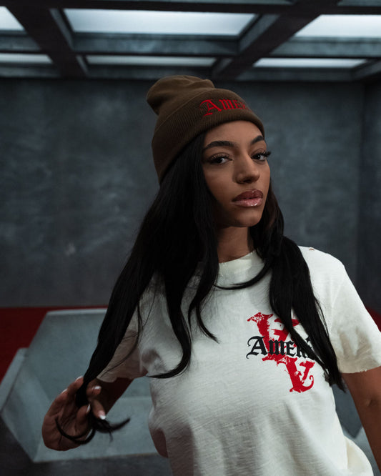 AMERE DOUBLE SIDED BEANIE (BROWN & RED)