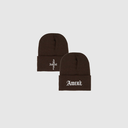 AMERE DOUBLE SIDED BEANIE (BROWN & WHITE)